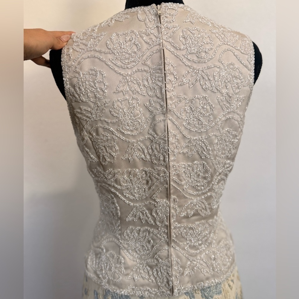Vintage Bridal Nude Champagne beaded silk evening top size 4 - Picture 4 of 12
